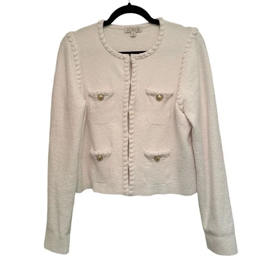J. Crew Boucle White Jacket with gold buttons- size s